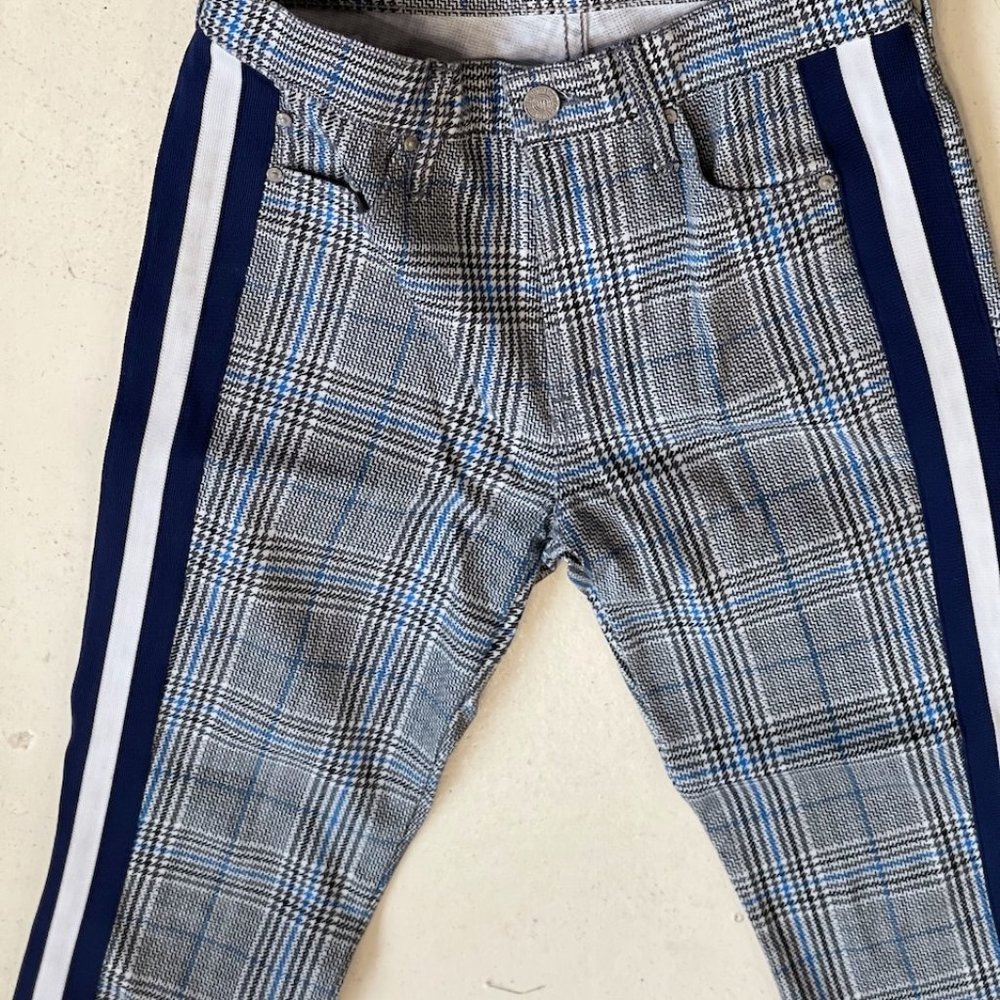 Mother The Insider Ankle Pants Jeans sz 25 stretch Grey Blue Plaid side stripe